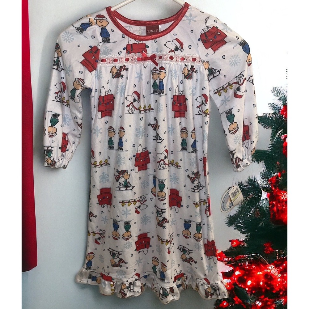 NWT Peanuts Christmas Nightgown Size 4T Pajamas White Dress Snoopy Christmas